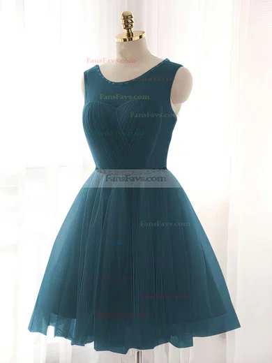 A-line Scoop Neck Tulle Short/Mini Beading Prom Dresses #Favs020102518