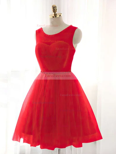 A-line Scoop Neck Tulle Short/Mini Beading Prom Dresses #Favs020102518