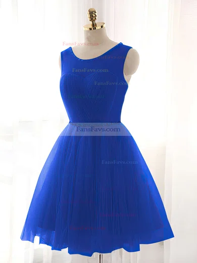 A-line Scoop Neck Tulle Short/Mini Beading Prom Dresses #Favs020102518