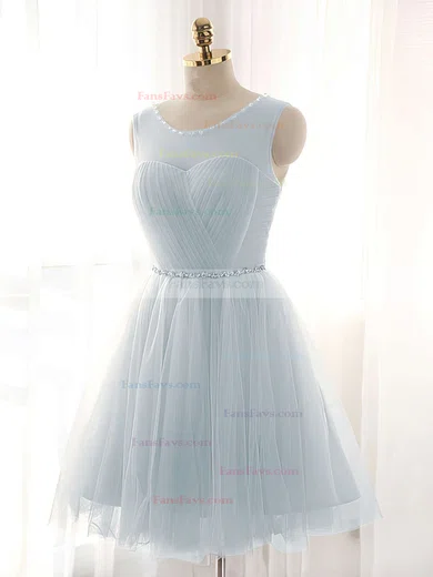 A-line Scoop Neck Tulle Short/Mini Beading Prom Dresses #Favs020102518