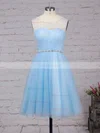A-line Scoop Neck Tulle Short/Mini Beading Prom Dresses #Favs020102518