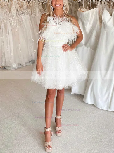 A-line Strapless Sequined Short/Mini Homecoming Dresses With Feathers / Fur #Favs020110815