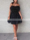 A-line Strapless Sequined Short/Mini Homecoming Dresses With Feathers / Fur #Favs020110815