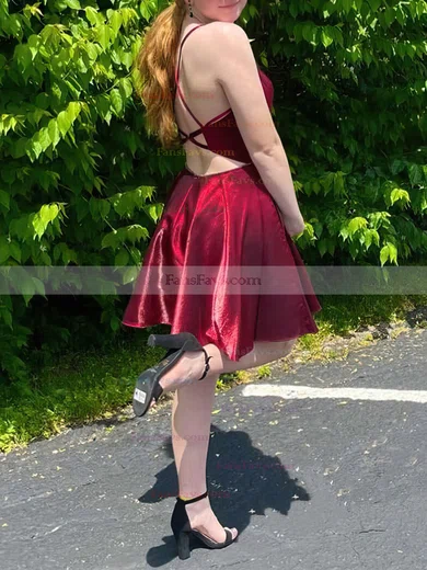 A-line V-neck Shimmer Crepe Short/Mini Homecoming Dresses With Sashes / Ribbons #Favs020110826