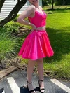 A-line V-neck Satin Short/Mini Homecoming Dresses With Pockets #Favs020110830