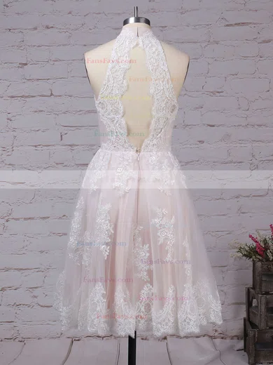 A-line High Neck Tulle Short/Mini Appliques Lace Prom Dresses #Favs020102525
