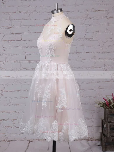 A-line High Neck Tulle Short/Mini Appliques Lace Prom Dresses #Favs020102525