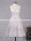 A-line High Neck Tulle Short/Mini Appliques Lace Prom Dresses #Favs020102525