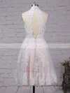 A-line High Neck Tulle Short/Mini Appliques Lace Prom Dresses #Favs020102525