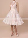 A-line High Neck Tulle Short/Mini Appliques Lace Prom Dresses #Favs020102525