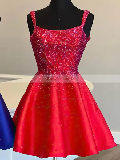 A-line Scoop Neck Satin Short/Mini Homecoming Dresses With Beading #Favs020110838