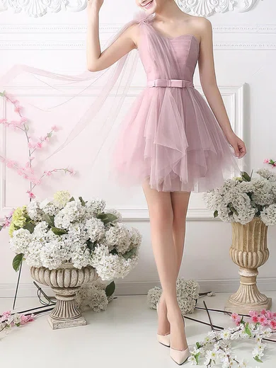 Princess One Shoulder Tulle Short/Mini Sashes / Ribbons Fashion Homecoming Dresses #Favs020102533