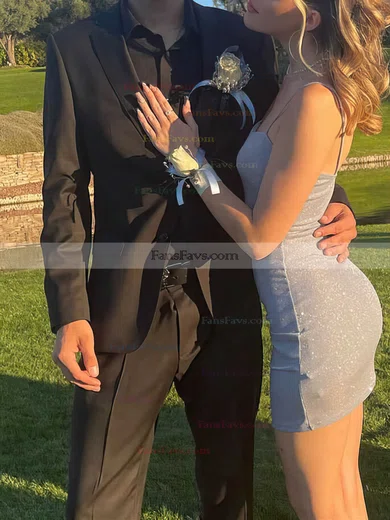 Sheath/Column Scoop Neck Shimmer Crepe Short/Mini Homecoming Dresses With Ruffles #Favs020110843