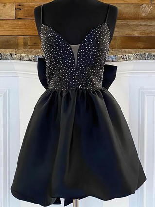 A-line V-neck Satin Short/Mini Homecoming Dresses With Beading #Favs020110844 A-line V-neck Satin Short/Mini Homecoming Dresses With Beading #Favs020110844