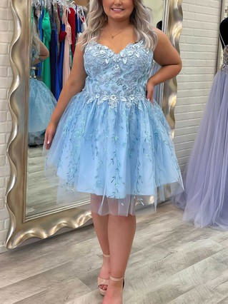 A-line V-neck Tulle Short/Mini Homecoming Dresses With Lace #Favs020110846 A-line V-neck Tulle Short/Mini Homecoming Dresses With Lace #Favs020110846