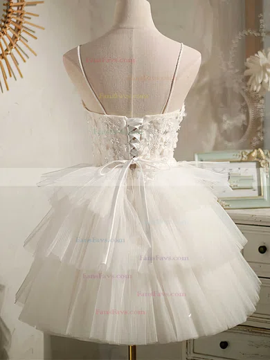 A-line V-neck Tulle Knee-length Homecoming Dresses With Beading #Favs020110849