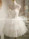 A-line V-neck Tulle Knee-length Homecoming Dresses With Beading #Favs020110849