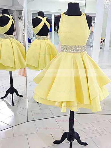 A-line Scoop Neck Silk-like Satin Short/Mini Tiered New Backless Homecoming Dresses #Favs020102536