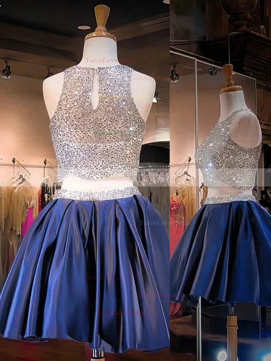 A-line Scoop Neck Satin Short/Mini Beading Homecoming Dresses #Favs020102543