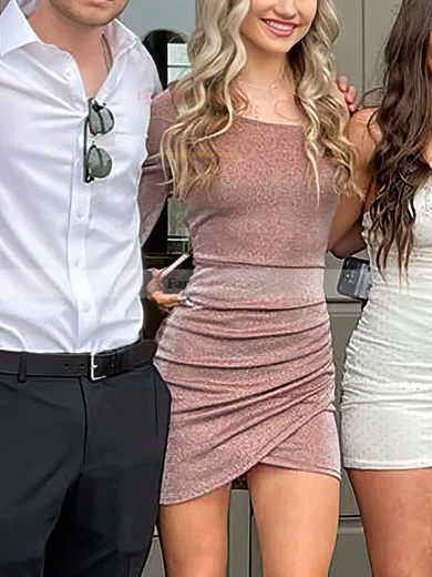 Sheath/Column One Shoulder Shimmer Crepe Short/Mini Homecoming Dresses #Favs020110866