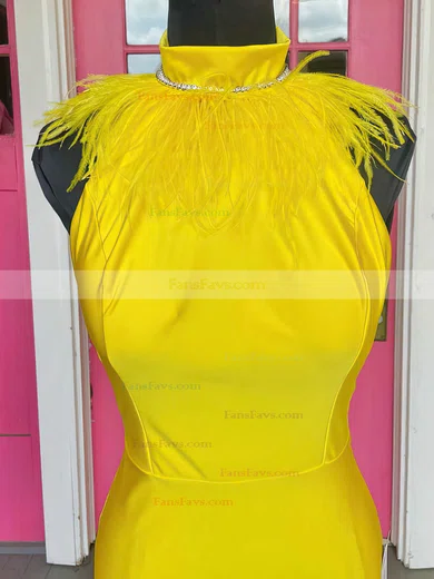 Sheath/Column High Neck Jersey Knee-length Homecoming Dresses With Beading #Favs020110867