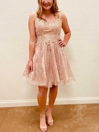 A-line V-neck Lace Short/Mini Homecoming Dresses With Beading #Favs020110877 A-line V-neck Lace Short/Mini Homecoming Dresses With Beading #Favs020110877