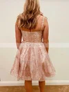 A-line V-neck Lace Short/Mini Homecoming Dresses With Beading #Favs020110877