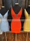 Sheath/Column V-neck Silk-like Satin Short/Mini Homecoming Dresses With Beading #Favs020110884