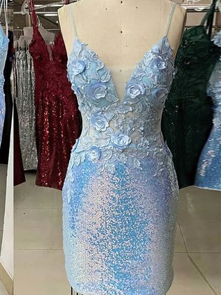 Sheath/Column V-neck Sequined Short/Mini Homecoming Dresses With Flower(s) #Favs020110891 Sheath/Column V-neck Sequined Short/Mini Homecoming Dresses With Flower(s) #Favs020110891