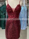 Sheath/Column V-neck Sequined Short/Mini Homecoming Dresses With Flower(s) #Favs020110891