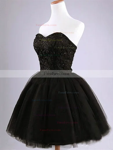 Ball Gown Sweetheart Tulle Short/Mini Sequins Simple Black Homecoming Dresses #Favs020102554