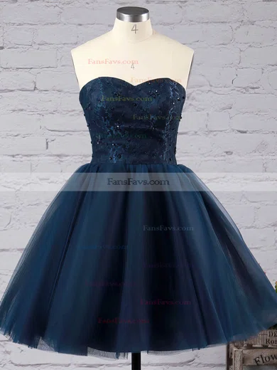 Ball Gown Sweetheart Tulle Short/Mini Sequins Simple Black Homecoming Dresses #Favs020102554