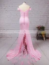 Trumpet/Mermaid Off-the-shoulder Jersey Sweep Train Appliques Lace Prom Dresses #Favs020104517