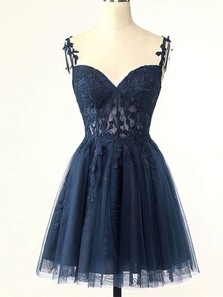 A-line V-neck Tulle Lace Short/Mini Homecoming Dresses With Appliques Lace #Favs020110910 A-line V-neck Tulle Lace Short/Mini Homecoming Dresses With Appliques Lace #Favs020110910