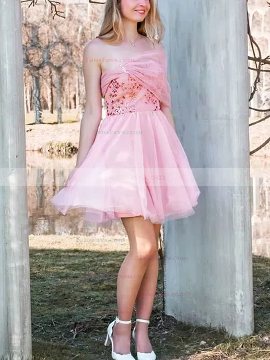 A-line Off-the-shoulder Organza Short/Mini Homecoming Dresses With Beading #Favs020110917