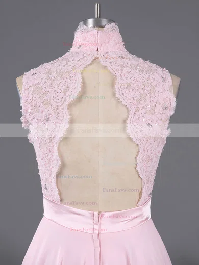 Pretty A-line High Neck Chiffon Short/Mini Appliques Lace Pink Homecoming Dresses #Favs020100684