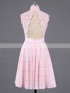 Pretty A-line High Neck Chiffon Short/Mini Appliques Lace Pink Homecoming Dresses #Favs020100684