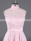 Pretty A-line High Neck Chiffon Short/Mini Appliques Lace Pink Homecoming Dresses #Favs020100684