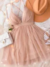 A-line V-neck Tulle Short/Mini Homecoming Dresses #Favs020110939