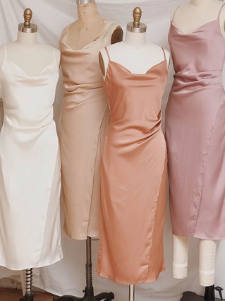 Sheath/Column Cowl Neck Silk-like Satin Tea-length Homecoming Dresses With Split Front #Favs020110940 Sheath/Column Cowl Neck Silk-like Satin Tea-length Homecoming Dresses With Split Front #Favs020110940