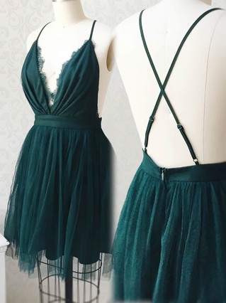 A-line V-neck Tulle Short/Mini Homecoming Dresses #Favs020110941 A-line V-neck Tulle Short/Mini Homecoming Dresses #Favs020110941