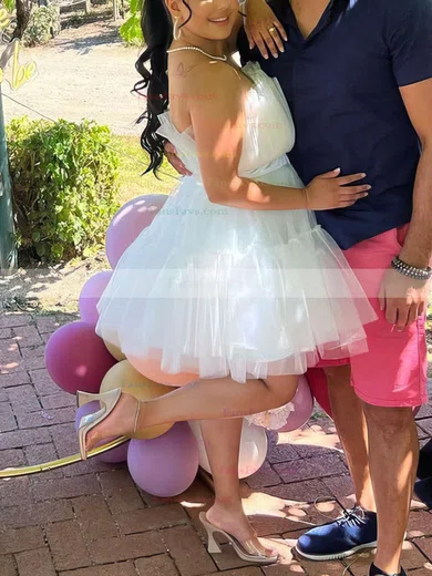 A-line Strapless Tulle Short/Mini Homecoming Dresses With Bow #Favs020110943