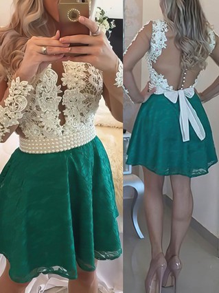 A-line Scoop Neck Lace Tulle Short/Mini Appliques Lace Long Sleeve Prom Dresses #Favs020102457 A-line Scoop Neck Lace Tulle Short/Mini Appliques Lace Long Sleeve Prom Dresses #Favs020102457