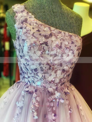 A-line One Shoulder Tulle Short/Mini Homecoming Dresses With Lace #Favs020110949