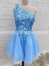 A-line One Shoulder Tulle Short/Mini Homecoming Dresses With Lace #Favs020110949