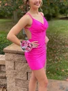 Sheath/Column V-neck Silk-like Satin Short/Mini Homecoming Dresses With Beading #Favs020110954