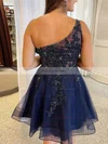 A-line One Shoulder Tulle Short/Mini Homecoming Dresses With Lace #Favs020110959