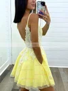 A-line V-neck Tulle Short/Mini Homecoming Dresses With Lace #Favs020110961
