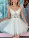 A-line V-neck Tulle Short/Mini Homecoming Dresses With Lace #Favs020110968