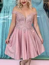 A-line Off-the-shoulder Glitter Knee-length Homecoming Dresses With Lace #Favs020110970